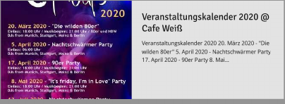 Veranstaltungskalender 2020 @ Cafe Weiß