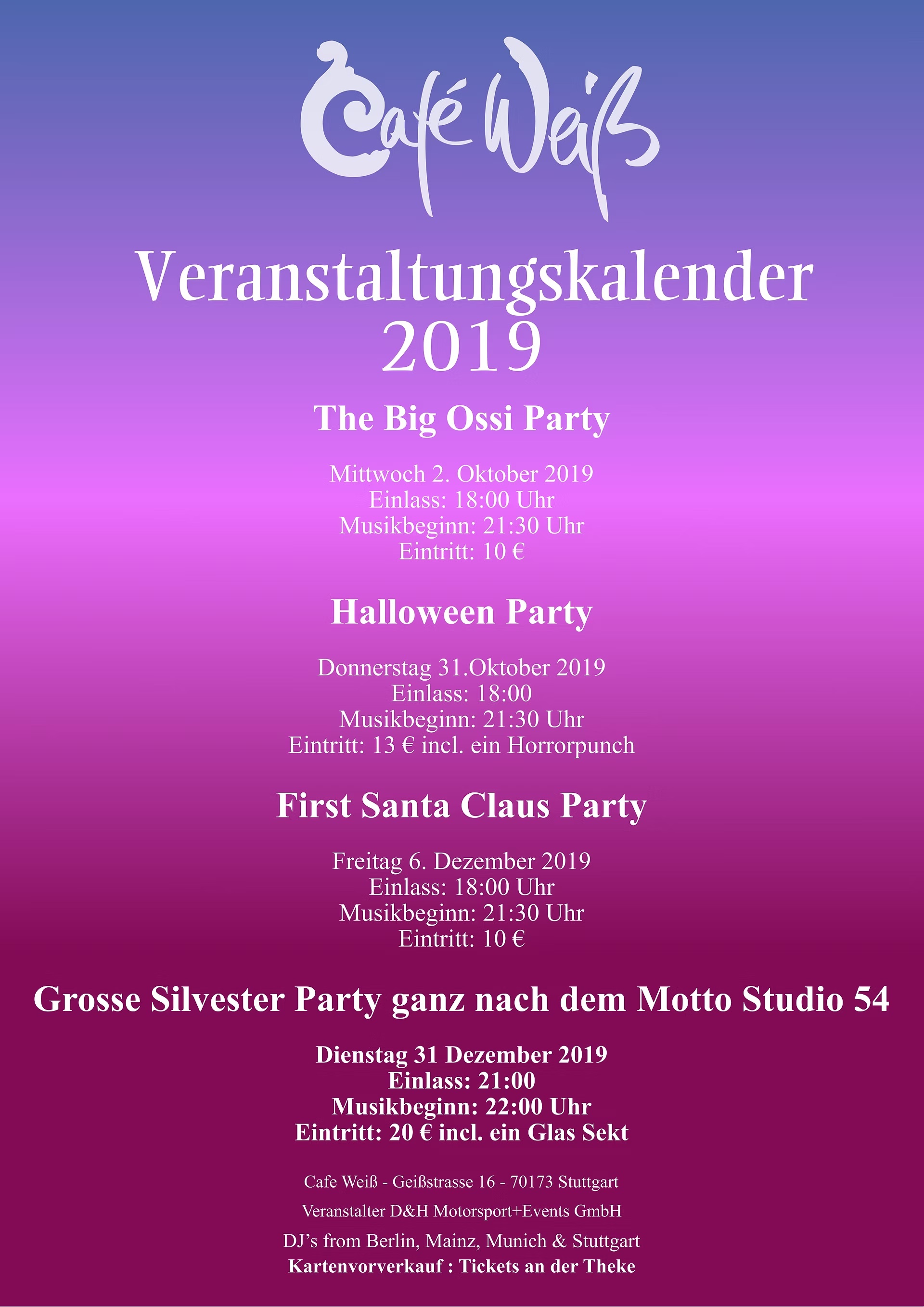 Café Weiß - Veranstaltungskalender 2019